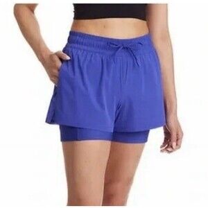 Spyder Active Women's 4 Way Stretch Shorts with Built In Bike Shorts Blue Size M